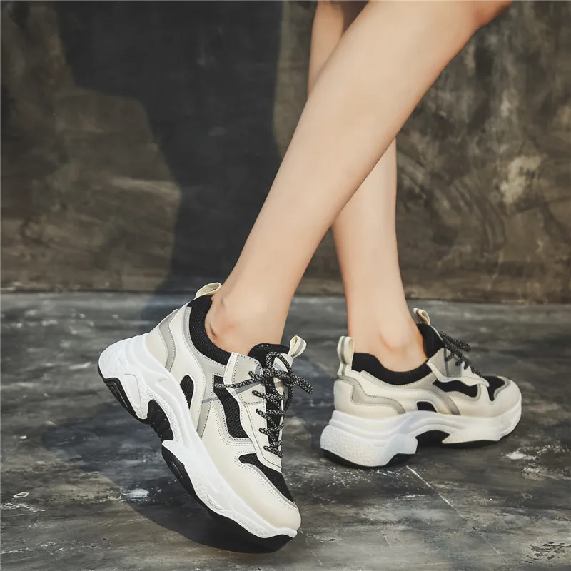 Женские кожаные кроссовки на массивной подошве толстой осень 2019|Женские и кеды| |