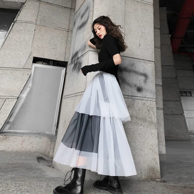 Женская Лоскутная юбка XITAO повседневная Асимметричная сетчатая трапециевидной