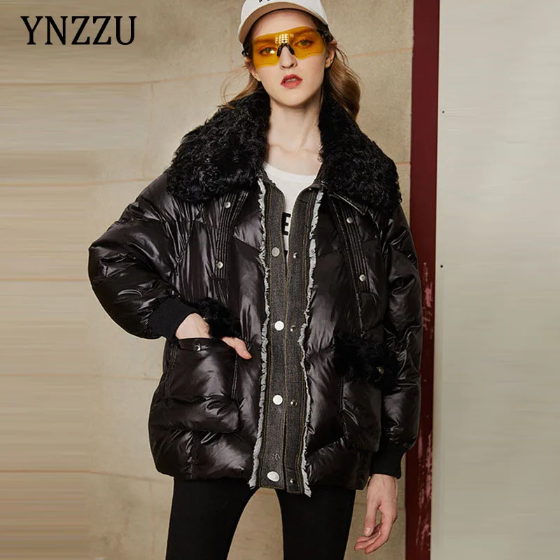 

2021 new winter lamb wool collar down jacket women's short Lapel thickened fashion solid white duck down jacket YNZZU 1O123