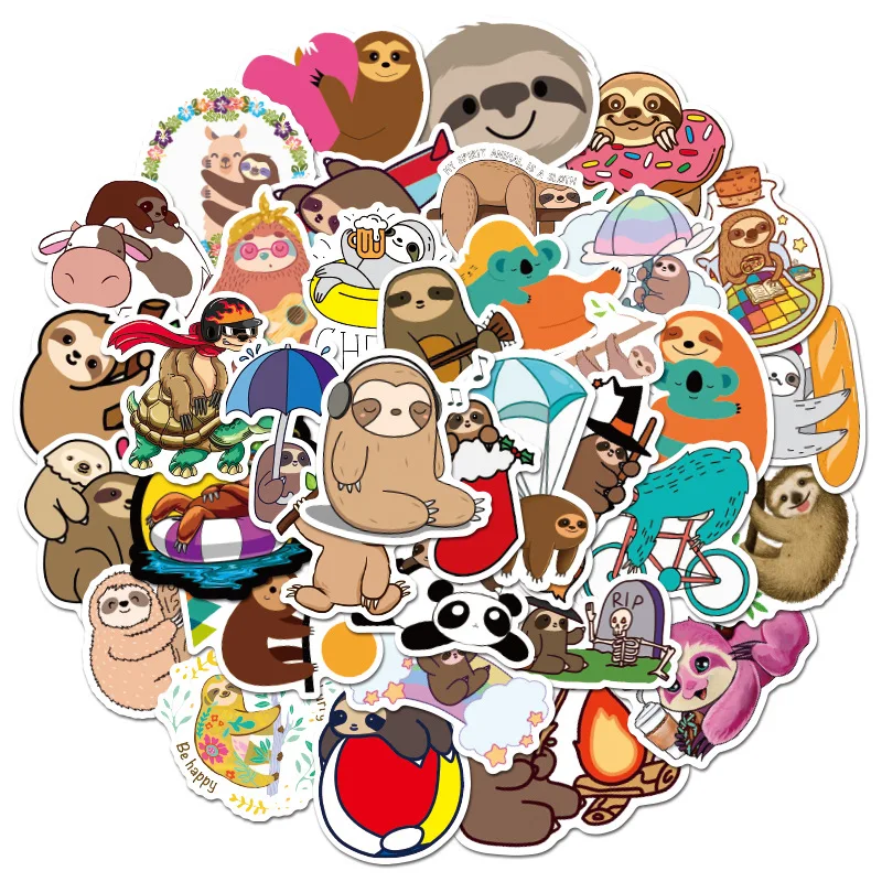 

10/30/50 PCS Sloth Animal Stickers Pack Enjoy the Moment Funny Cute Cartoon Stickers Kids DIY Scrapbook Bike Laptop Car Decals