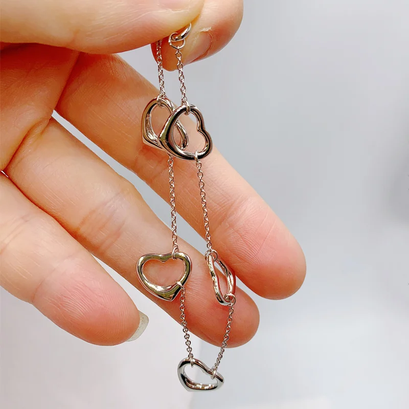 

S925 Sterling Silver Five Hollow Heart Exclusive Sale Bracelet, Women Original Brand Logo 1:1 Fine Workmanship Jewelry Gift