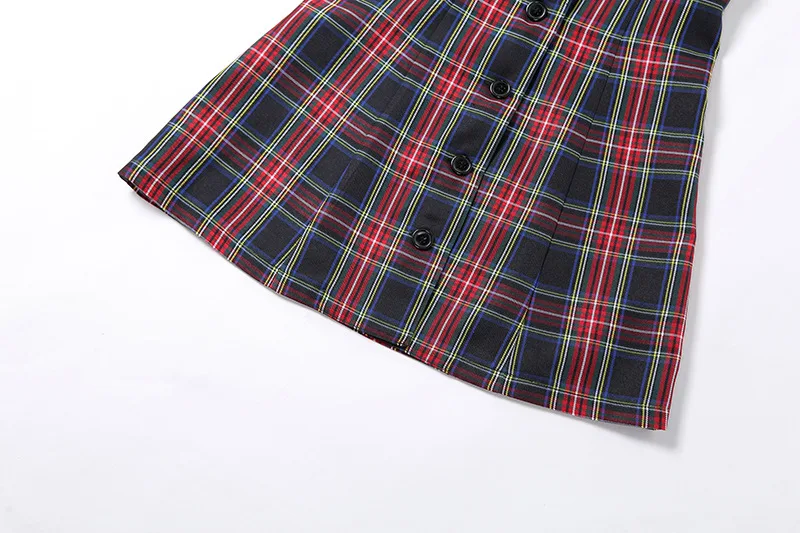 

2021 Fashion Summer New Women Slim Fit Plaid High Waist Suit Collar Dress Chic Fashion Mini Dress High Street
