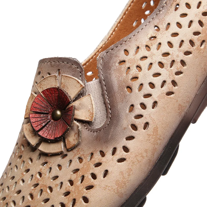 

YourSeason Casual Boat Shoes Women 2020 New Spring Autumn Round Toe Genuine Leather Shallow Handmade Female Retro Floral Flats