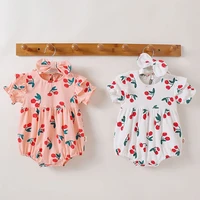 6 12 18 24 months baby girls romper cherry printed ruched bodysuithairband sweet infant outfits girl clothing sets 2022 summer
