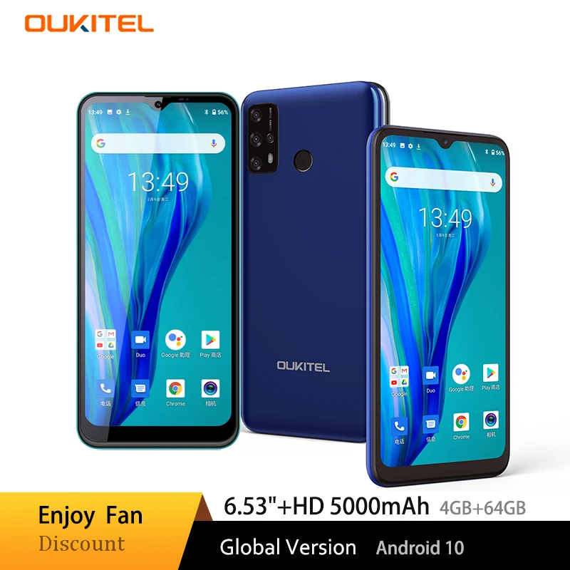 

4g-смартфон OUKITEL C23 Pro, 4 + 64 ГБ, 5000 мА · ч, 6,53 дюйма, 13 МП, Android 10,0