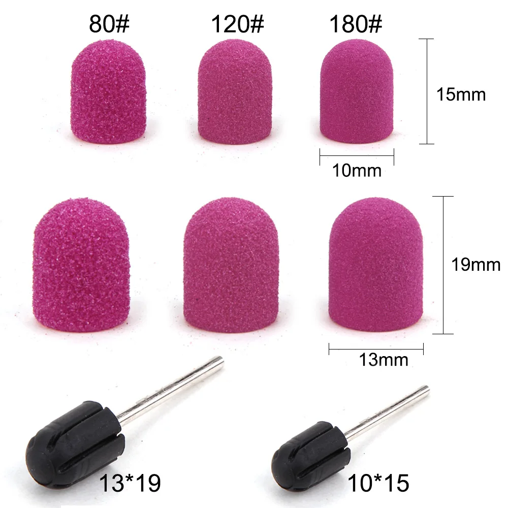 

5Pcs 10*15/13*19 Nail Sanding Caps With Rubber Gel Remover Ceramic Nail Drill Bit Pedicure Manicure Milling Cutters Nails Tool