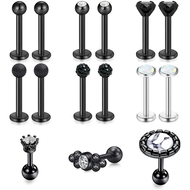 Серьга гвоздик для пирсинга губ с фианитом 16 г|Украшения тела| |