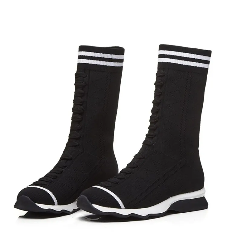 Новинка 2021 модные женские ботинки-носки вязаные короткие ботинки на платформе