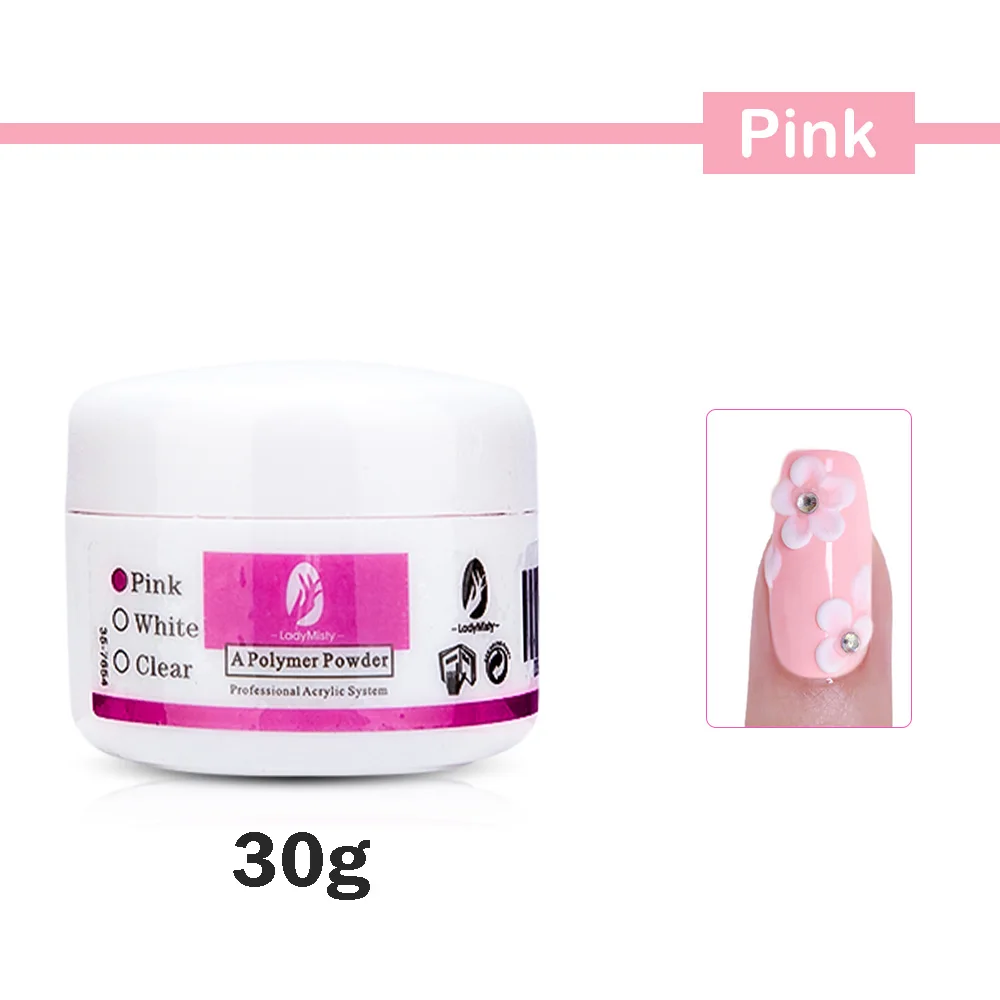 Pink Акриловый порошок Кристальный розовый/белый/прозрачный гель для ногтей 3D кончики для ногтей Блестки для ногтей строительный порошок полигель маникюрные салонные инструменты - Цвет: Pink