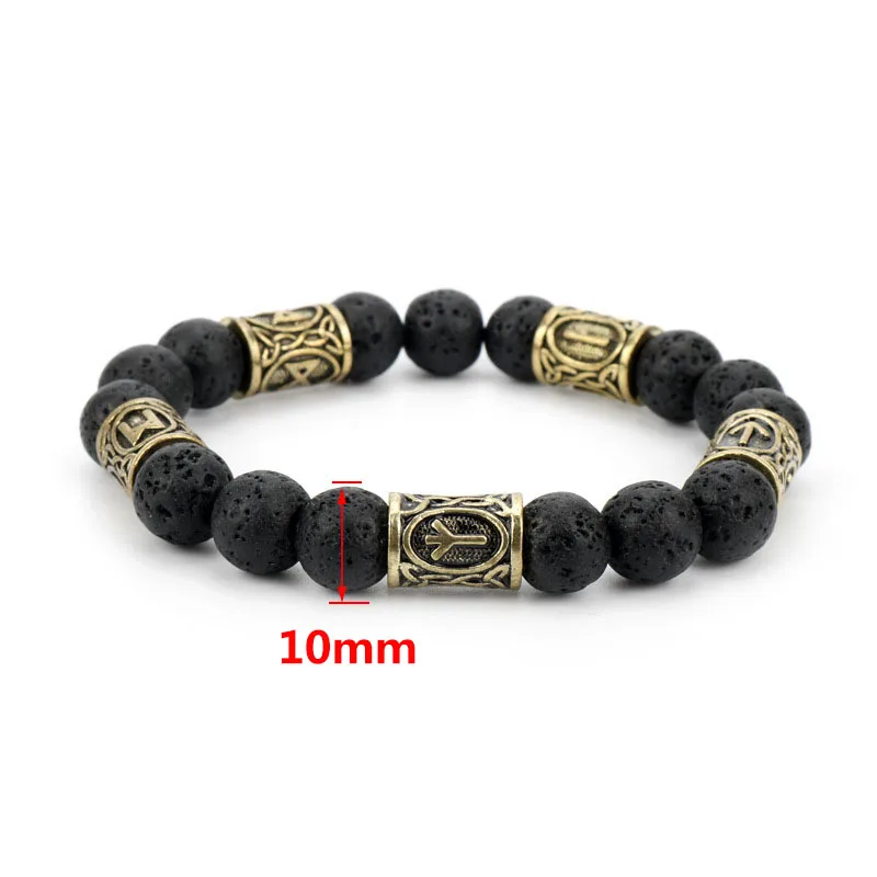 Gold-10mm Винтажный норвежский викинг браслеты Odin Luna символ Шарм Лава камень бусины браслет для мужчин эфирное масло диффузии ювелирные изделия - Окраска металла: Gold-10mm