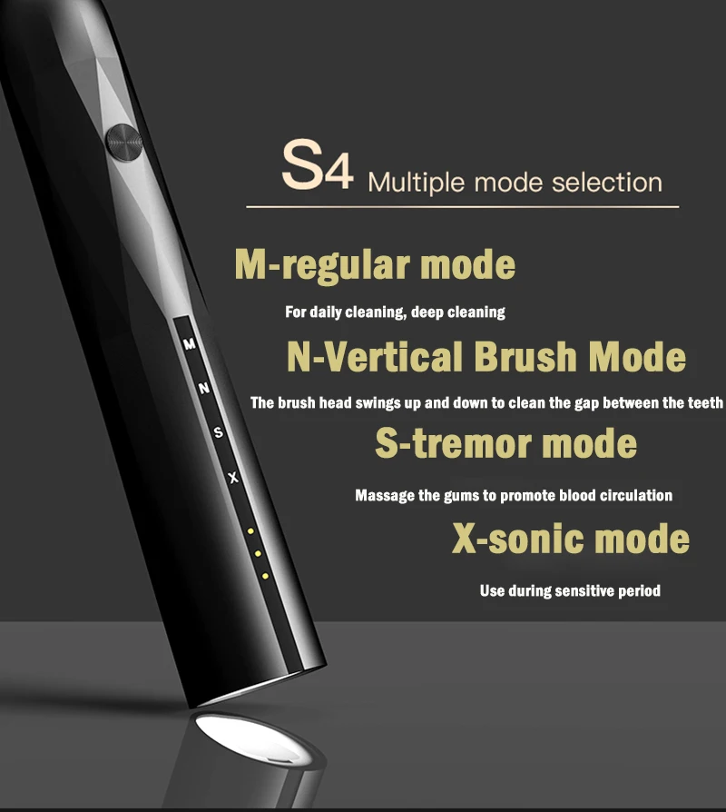 

Electric Toothbrush S4 Adult Ultrasonic Smart Automatic Toothbrush Timer Brush 4 Mode USB Charger With 2 Brush Head Gift