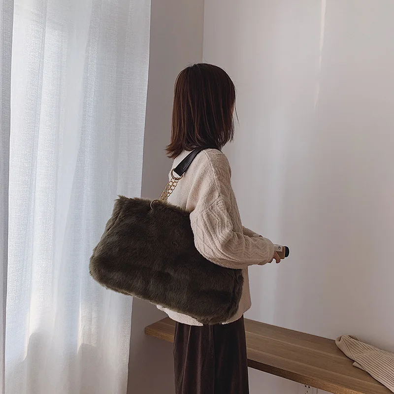 Модные женские меховые сумки большого размера для женщин 2019 плюшевые большие