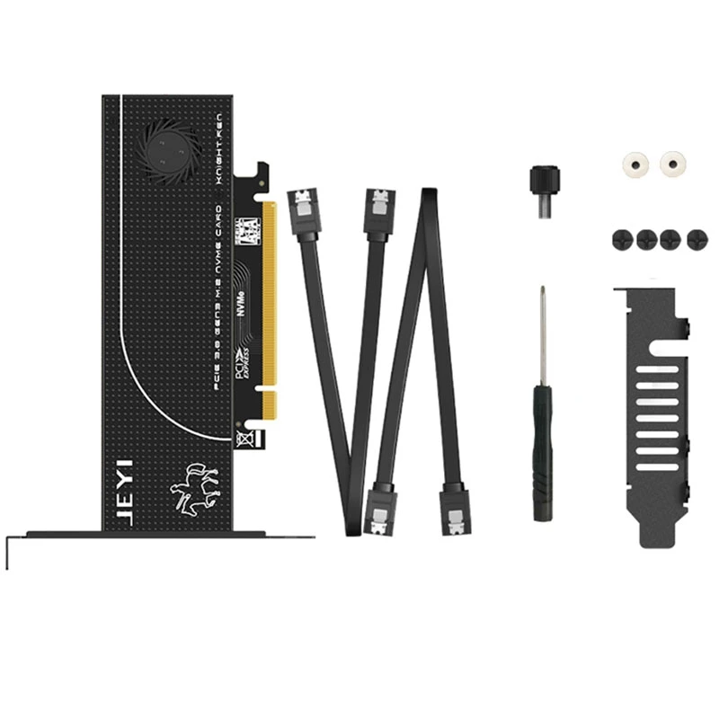 

JEYI KNIGHT PCIE3.0 NVME Adapter X16 PCI-E Full Speed M.2 2280 Aluminum Sheet Thermal Conductivity Silicon Wafer Fan Cooling SSD