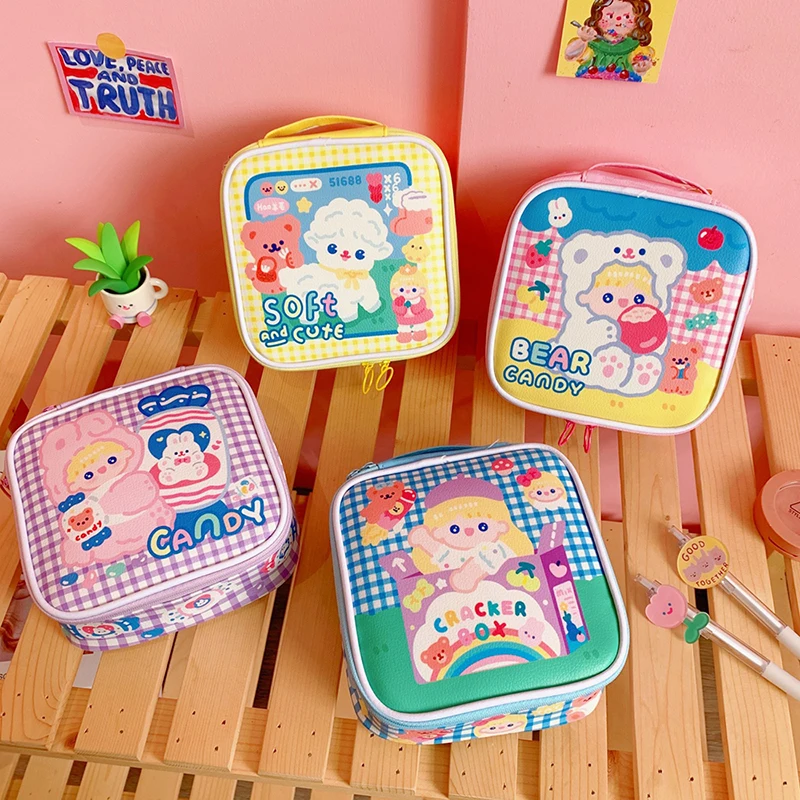 

INS Kawaii Women Makeup Bags Cute Girl Cosmetic Bag Travel Organizer PU Cartoon Large Capacity Female Handbag Storage Case