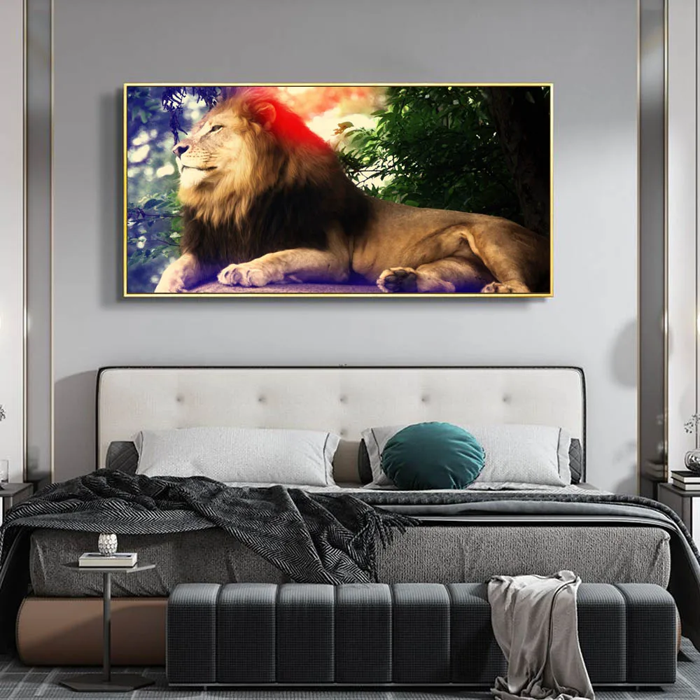 

Animal oil painting lion cartoon abstract art canvas painting living room corridor office home decoration mural