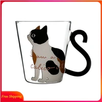 creative cute cat glass high temperature resistant water cup coffee milk cup breakfast cat claw cup ins household 3d mug tea cup