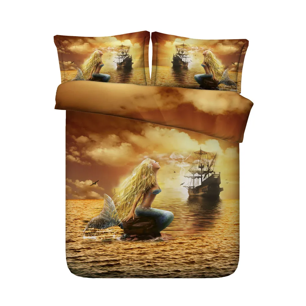 3 шт. набор постельного белья с принтом русалка | Дом и сад