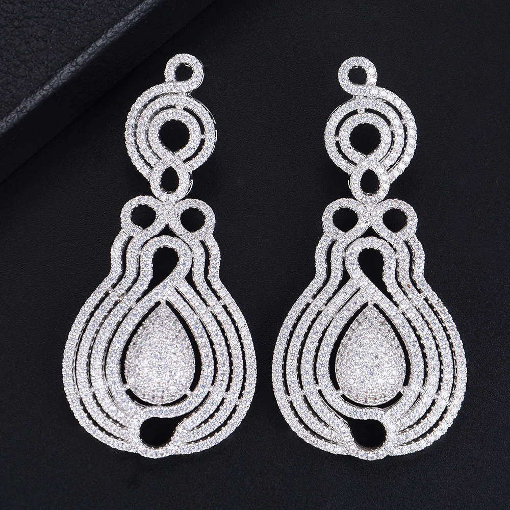 

LARRAURI New Hot Fashion Jewelry Flower Leaf Luxury Trendy Full Mirco Cubic Zirconia Setting Naija Wedding Women Earrings