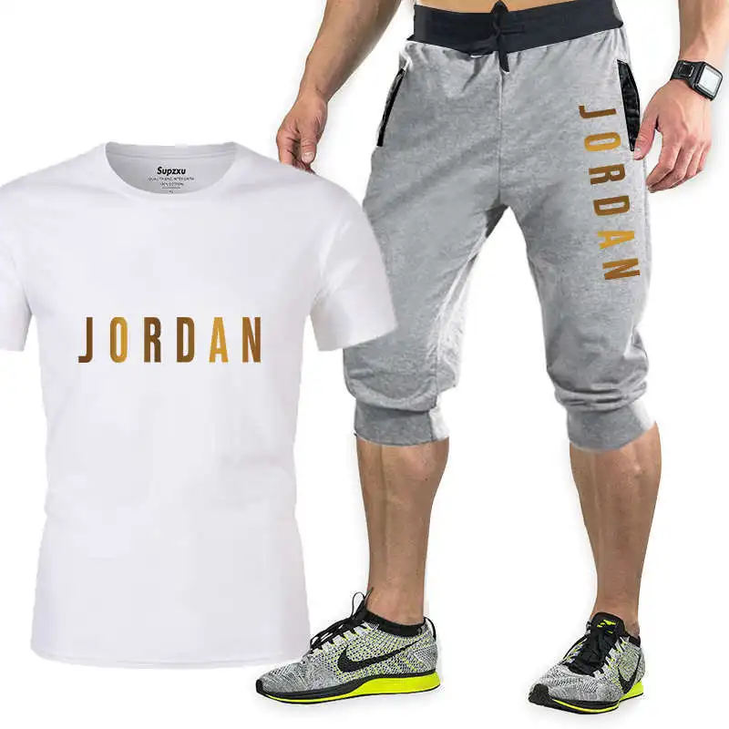 

2021 new hot sale summer T-shirt pants suit casual brand fitness jogging pants T-shirt hip hop fashion men's sportswear