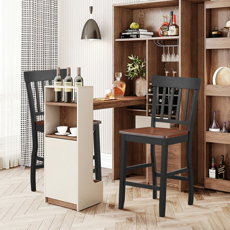 

Set of 2 24" Barstool Solid Wood Rake Back HW63515