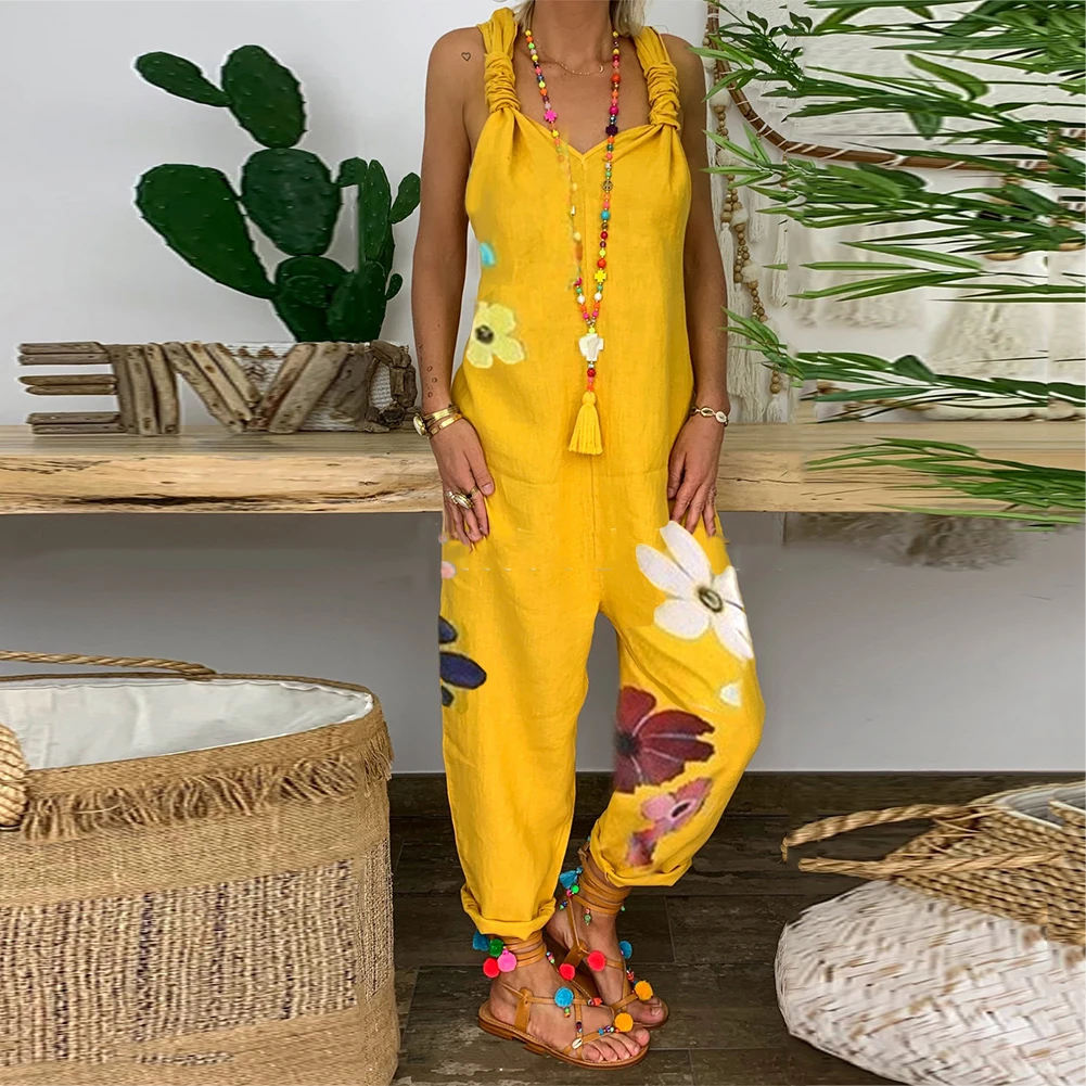 Женский комбинезон без рукавов размера плюс Свободный с открытой спиной и