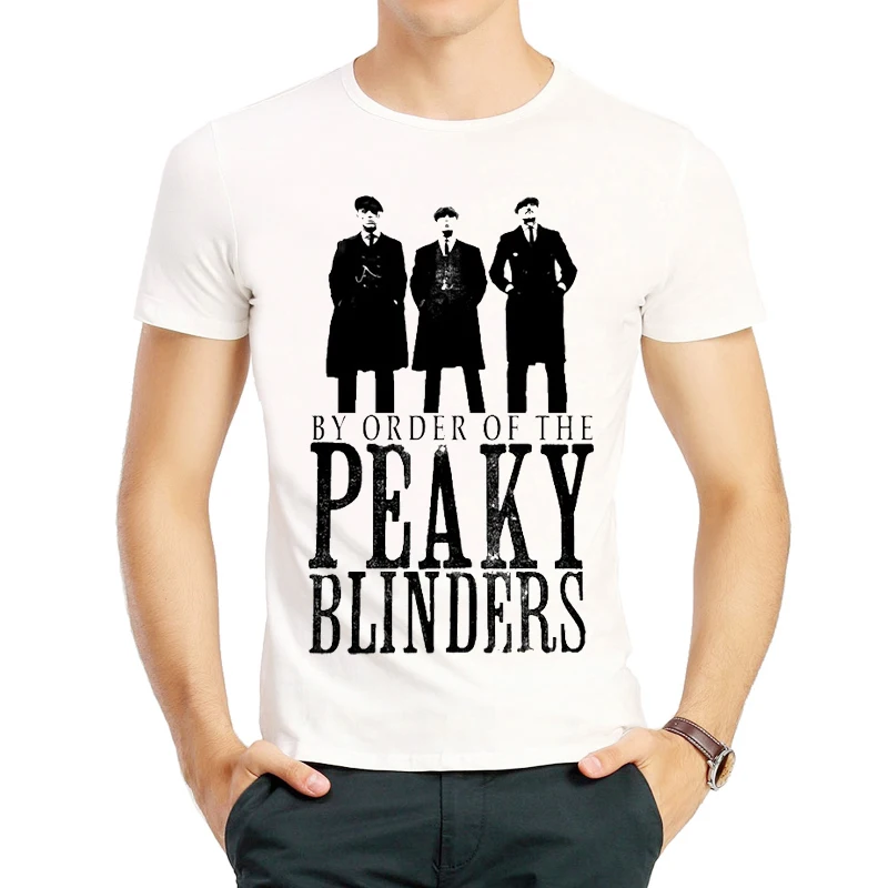 Фото Мужская белая футболка с коротким рукавом логотипом Peaky Blinders одежда Мужская белая футболка с коротким рукавом логотипом Peaky Blinders одежда