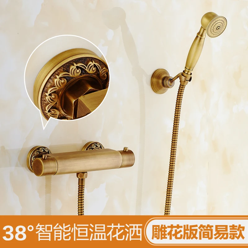 Европейский античный термостатический набор для душа латунный умный смеситель в