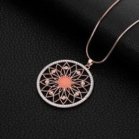 rose gold big round crystal pendant necklace for women elegant hollow flower geometric long necklace fashion jewelry 2020 gift