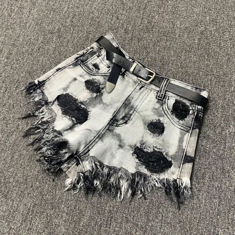 

2021 summer fashion hole tassel denim shorts women high waist wide leg jeans shorts