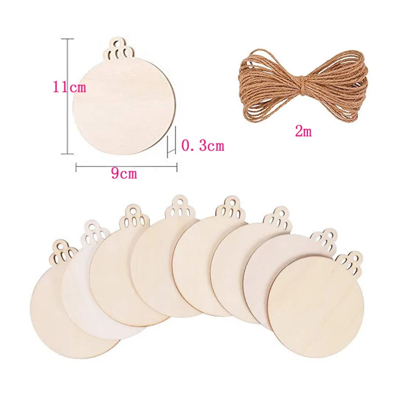 

10Pcs Wooden Tags Christmas Decoration For Home New Year Balls Decor Art Crafts Ornaments Diy Scrapbooking Party