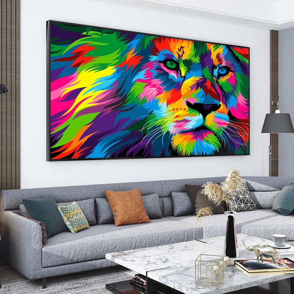 Абстрактная живопись Красочные животные Лев и собака картина для офиса гостиной