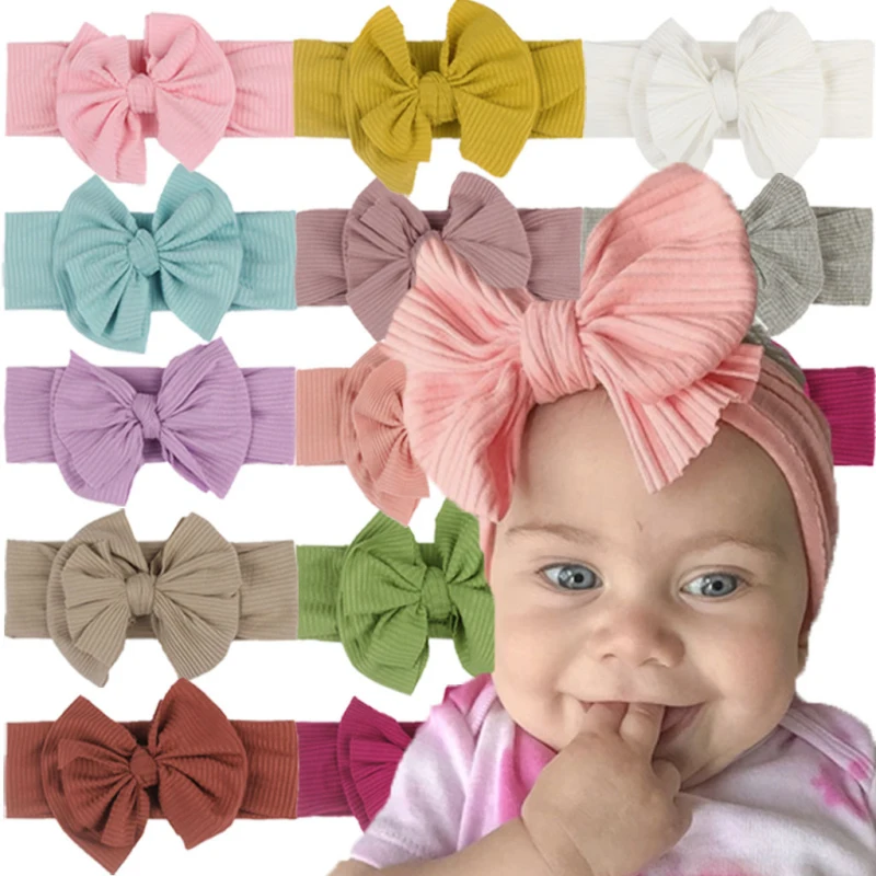 

1PCS 12 Colors Braid Nylon Cotton Cute Bow Headbands Solid Wide Nylon Headbands Turban Baby Girls Head Wrap Hairware Accessories