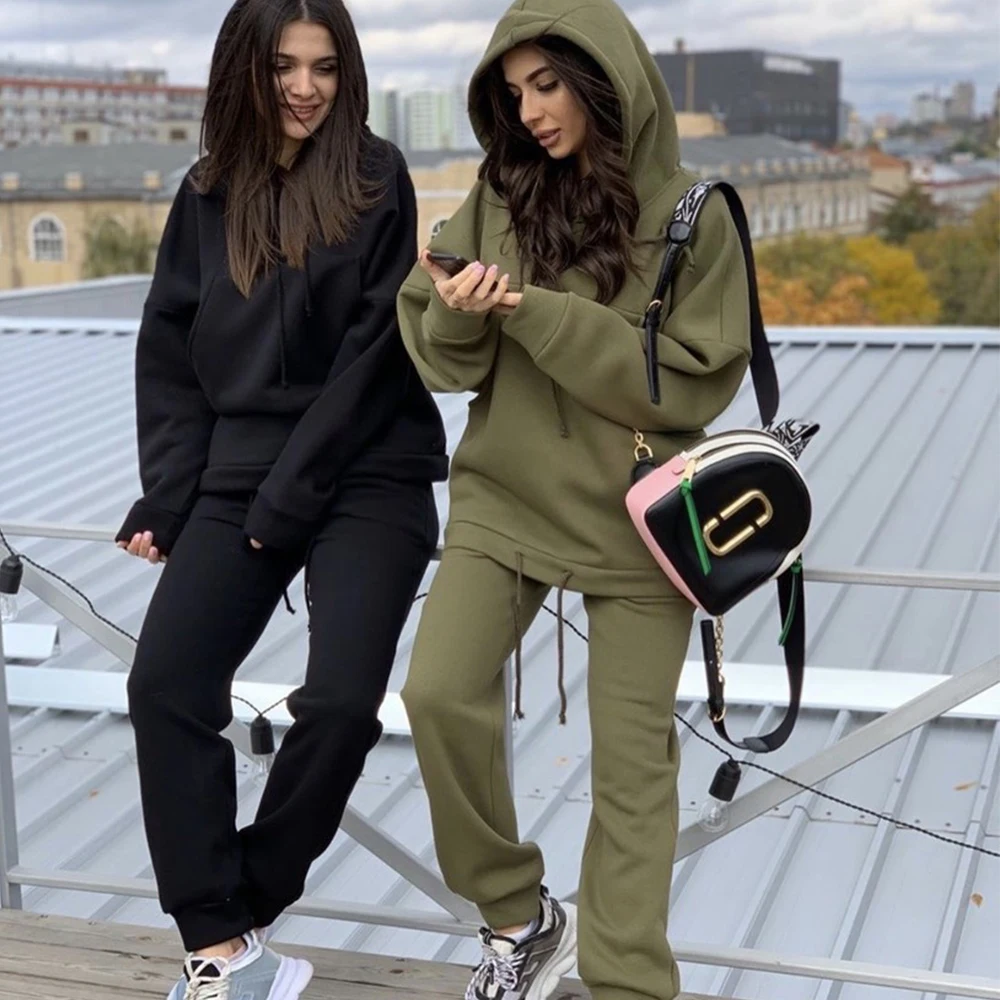 

Casual Tracksuit Two Piece Set Women Oversized Hoodie And Pants Sport Suit 2020 Autumn Winter Solid Sweatpants Outfits