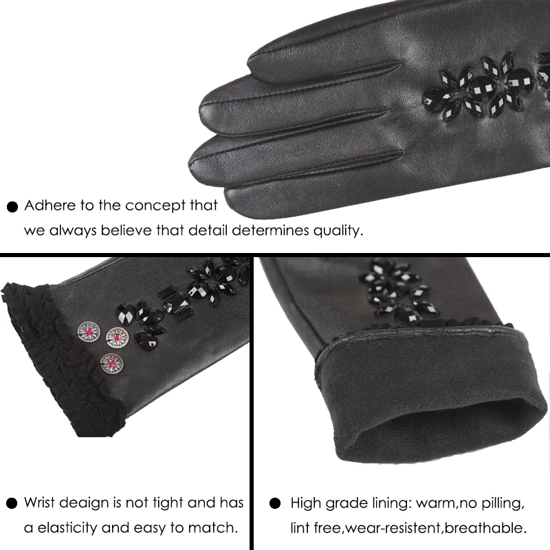 Зимние женские перчатки из натуральной кожи модные мягкие теплые кожаные для