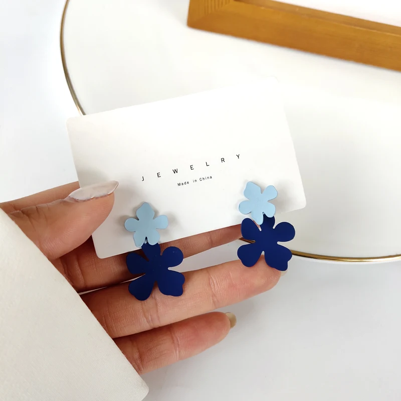 

925 Silver Needle Delicate Jewelry Blue Earrings Sweet Korean Temperament Coating Drop Earrings For Celebration Girl Gifts