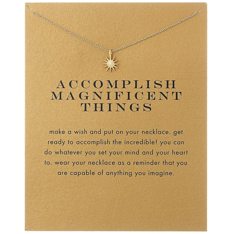 

Trendy The Sun Necklace For Women Minimalist Pendant Gold Color Chain Choker Necklaces Accomplish Magnificent Things Gift Card