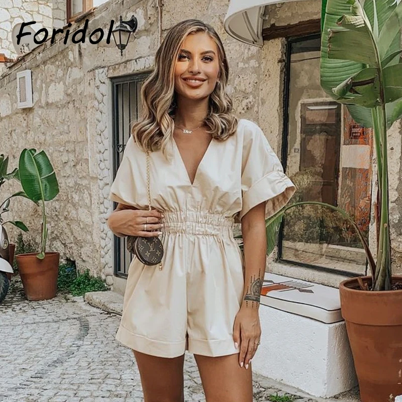 

Комбинезон Foridol женский с V-образным вырезом, повседневный ромпер с широкими штанинами, с карманами, лето 2021