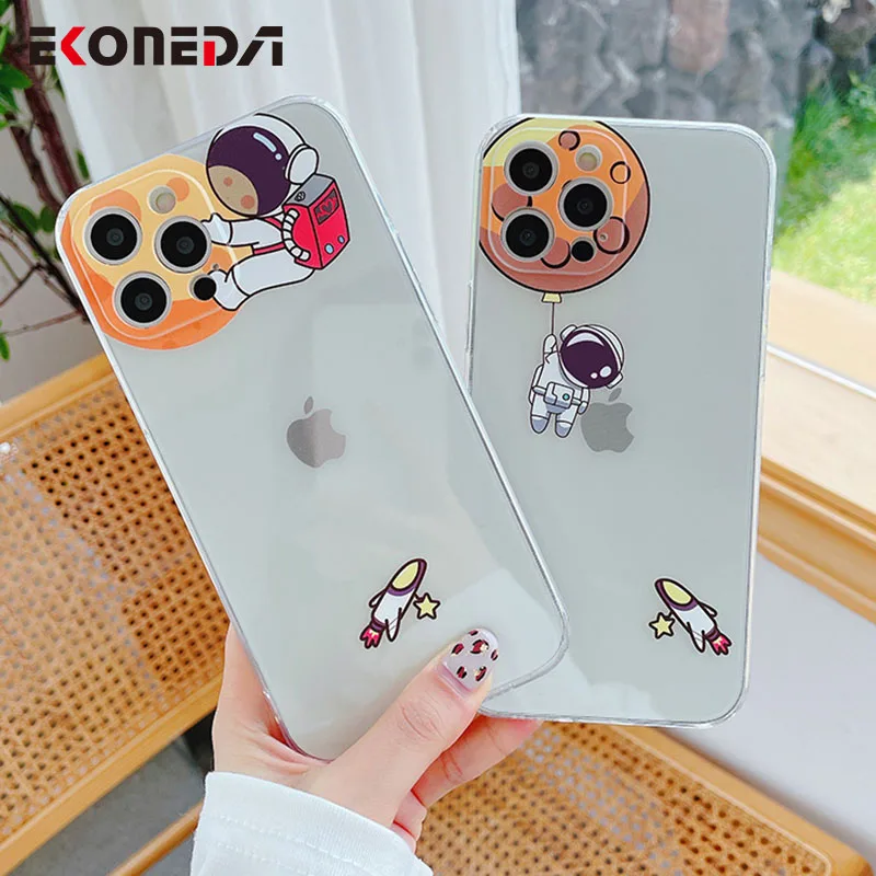 

EKONEDA Cartoon Cute Astronaut Case For iPhone XR X 11 12 Pro XS Max 7 8 Plus Cases Silicone Soft TPU Protective Phone Cover