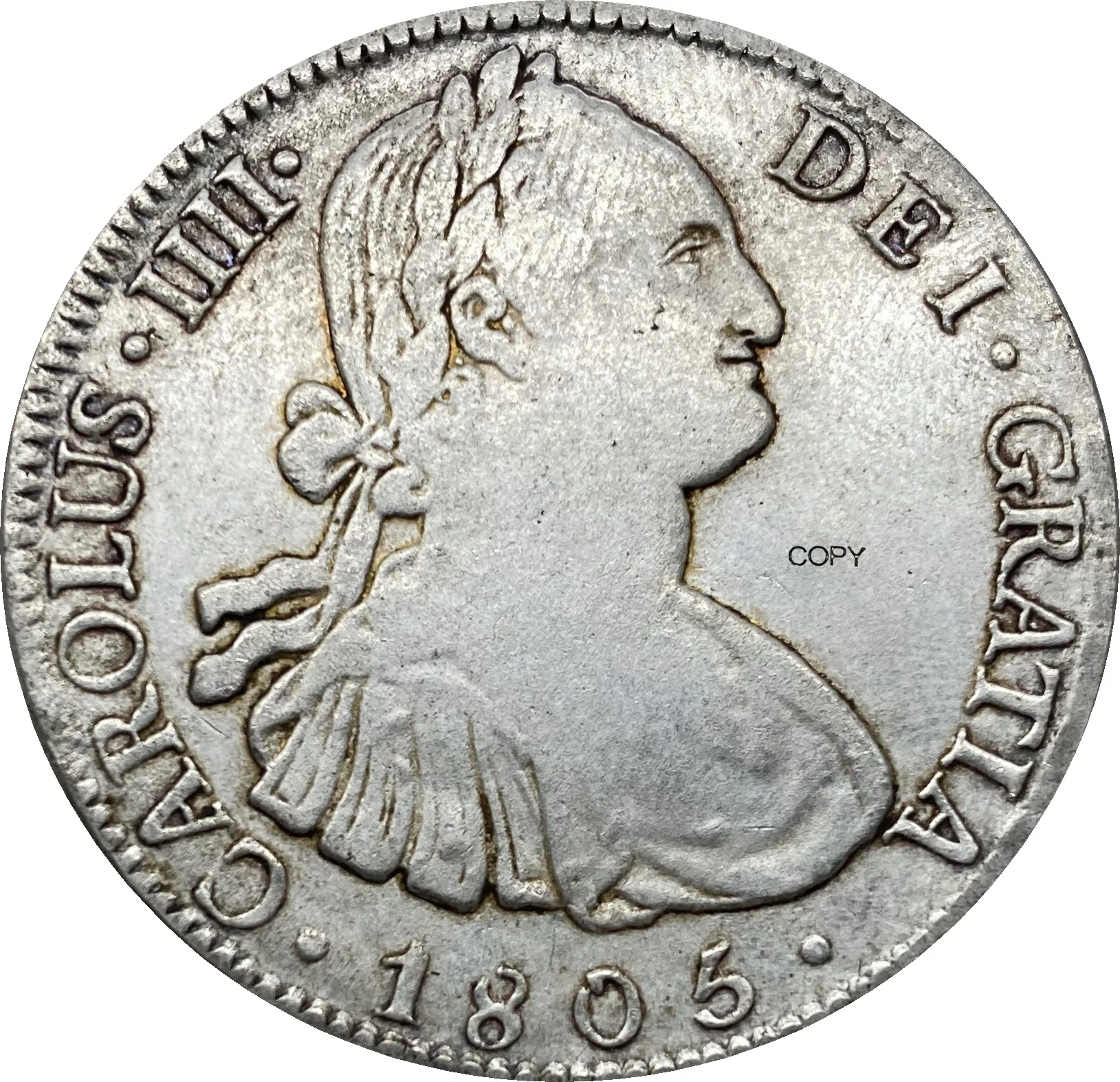 Серебряная копия мексиканской монеты 1805 года, 8 реалов, Карлос IV