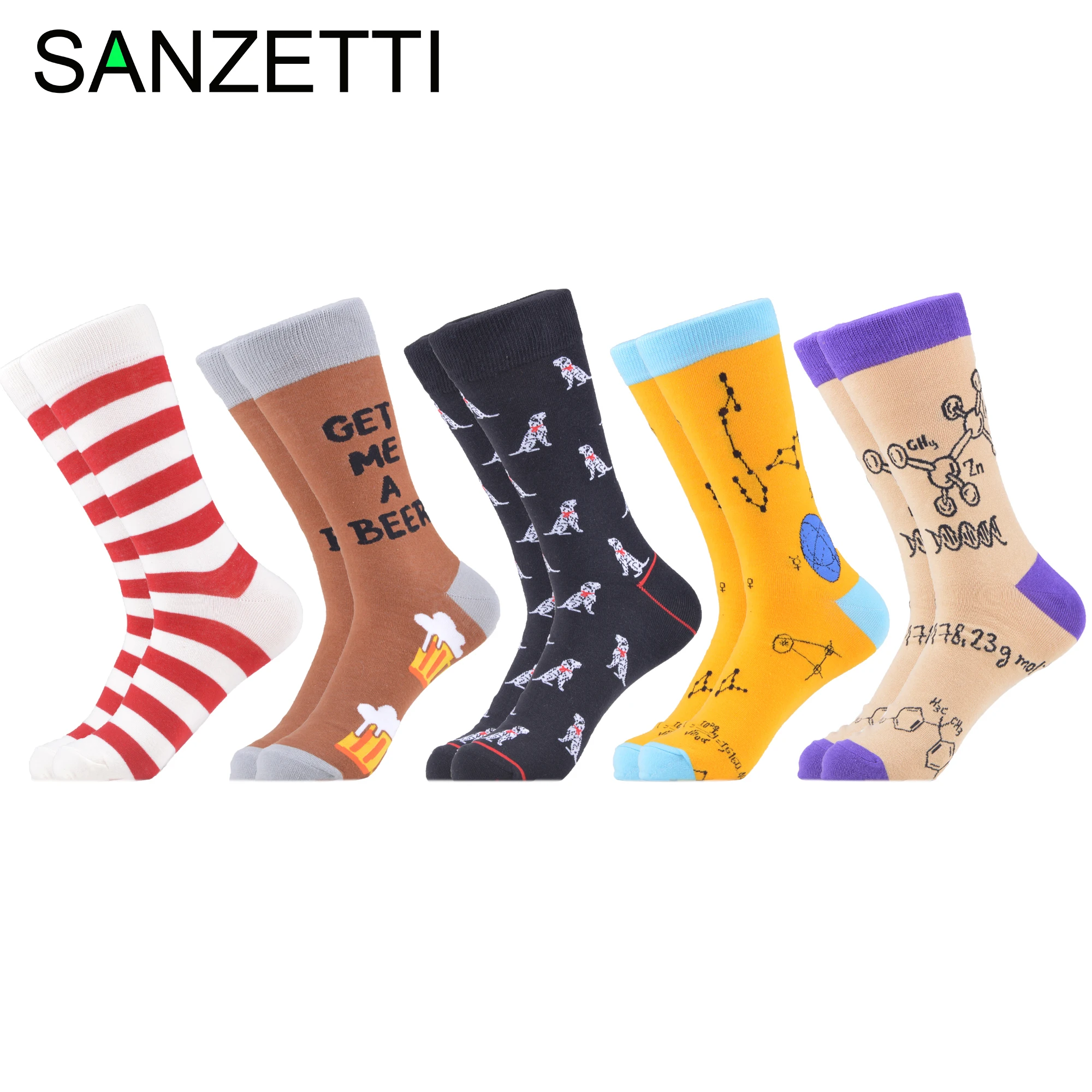 SANZETTI 5 пар в партии цветные мужские повседневные носки из чесаного хлопка