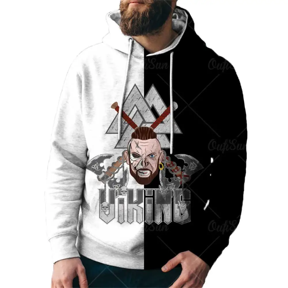 

2021 Autumn 3d Abstract Character Design Viking Elements Bold Adventure Hoodie Trend Men And Women Fashion Sports Style Pullover