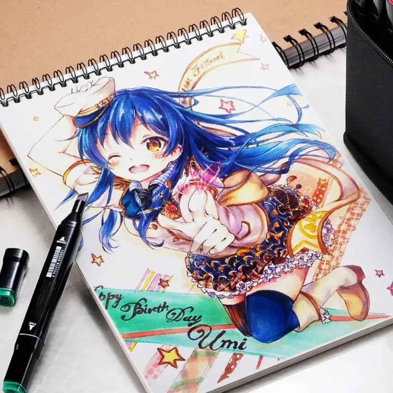 34 листа А3/А4/А5 Профессиональный маркер бумага спираль эскиз книга блокнот