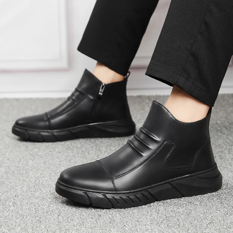 

Men snow boots zips Winter Warm Shoes Male Casual slip on Shoes Chunky winter Boots Ankle Boots for Men Fashion Tooling Boots