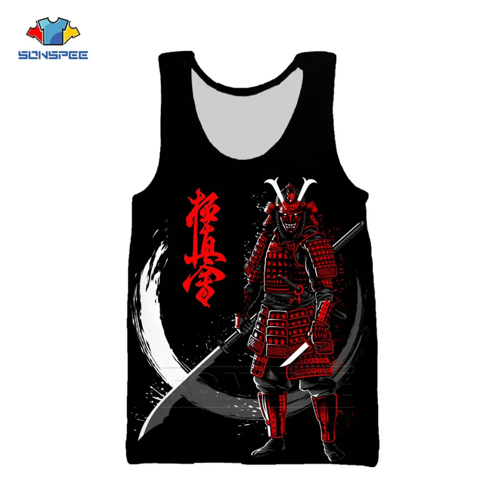 Мужская майка SONSPEE с 3D принтом японского самурая Повседневная Свободная жилетка