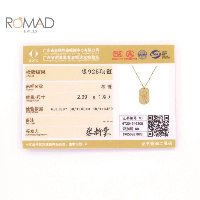 

ROMAD 2020 New Real 925 Sterling Silver Necklace All-Match Leaf Pattern Square Pendant Necklace For Women Collares