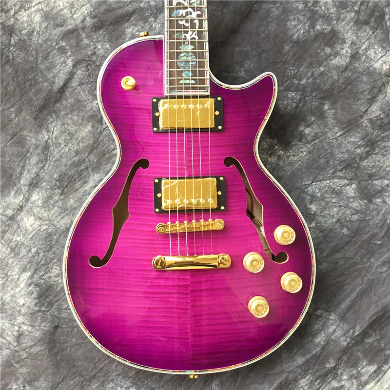 

Top-quality electric guitar guitar mahogany with F-hole flame maple, color stripe edging, color vase inlay,