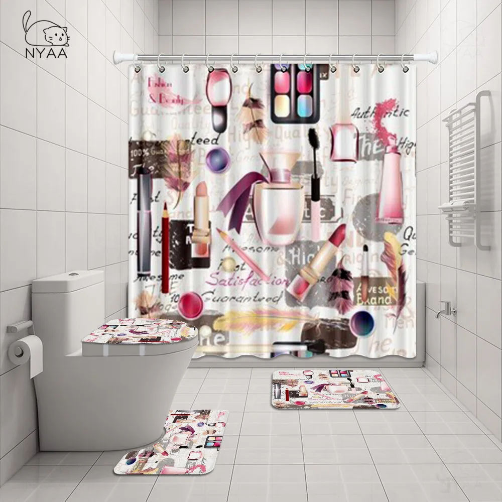 Мяу 4 шт. средства для макияжа набор душа Шторы ковер крышка Крышка унитаза коврик