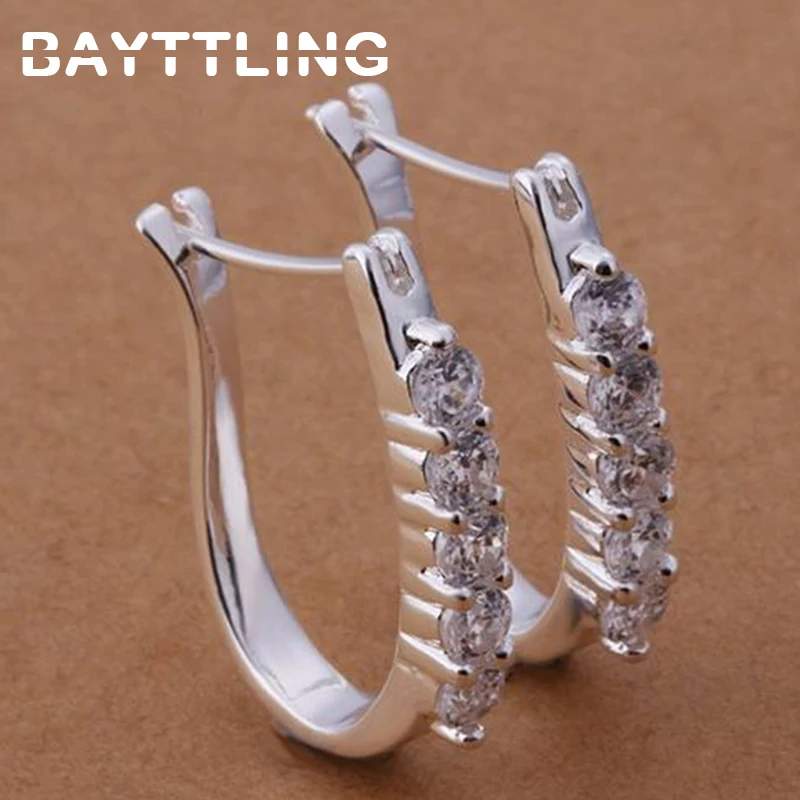 

BAYTTLING 18MM Silver Color AAA Zircon U Hoop Earrings For Women Beautiful Earrings Jewelry Girl Birthday Gift