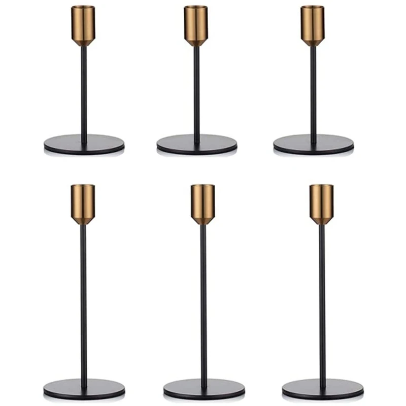 

Black Candle Holders For Taper Candles With Brass Color Top, Decorative Candlestick Holder For Wedding, Dinning, Party