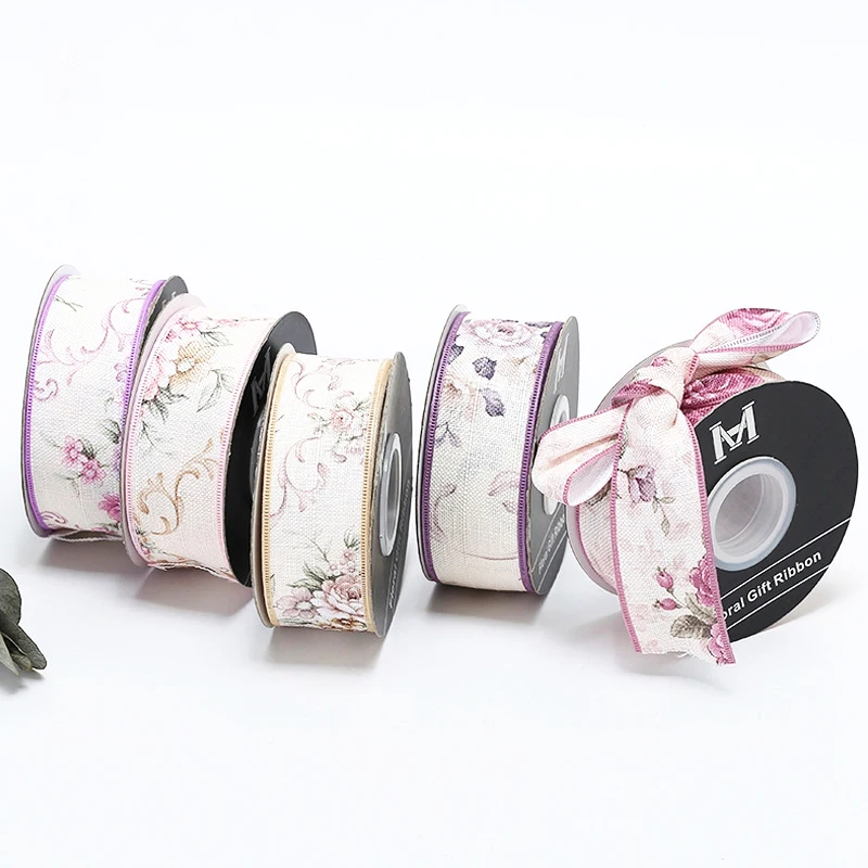 40mm*10Y/Lot Ultrasonic Flower Gift Box Materials Bouquet Packaging Wrapping Tape Printed Fabric Lace Ribbon Accessories Decor - купить по